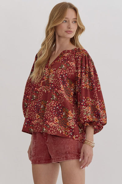 Fall Floral Print Blouse