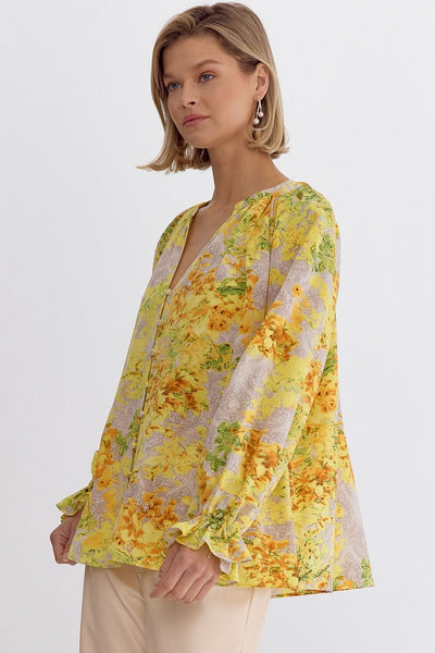 Floral Print Long Sleeve Blouse