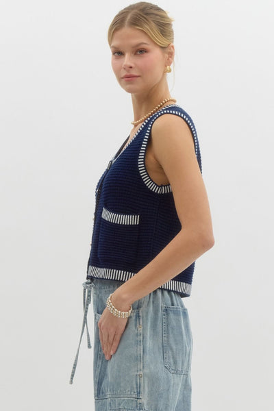 Navy Sleeveless Sweater Top