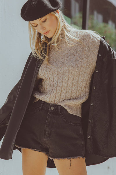 Cable Knit Mock Neck Sweater