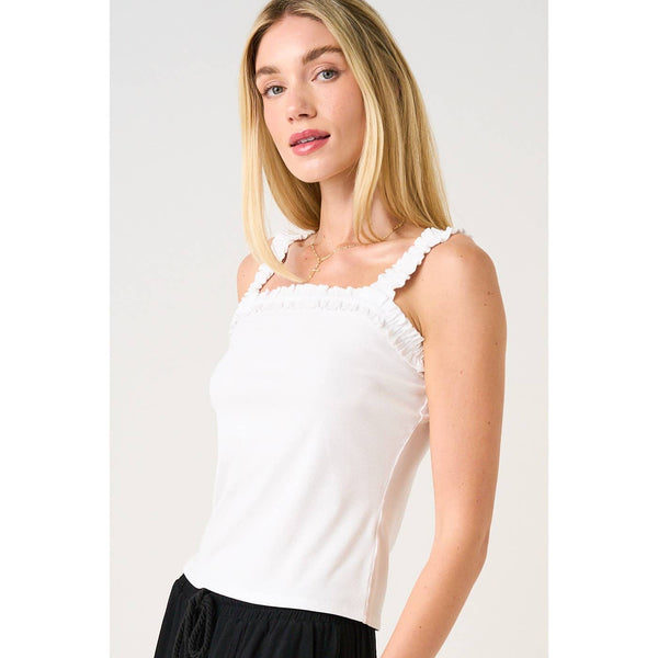 mittoshop - RUFFLE TRIM RIBBED TANK TOP