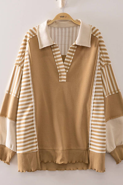 VERY J - NT12811-Vintage Stripe Rugby Sweatshirt