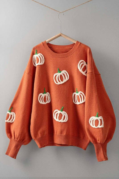 Urban Daizy - Pumpkin Patch Balloon Sleeve Sweater