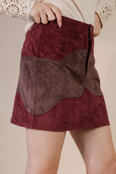 Color Block Vegan Suede Mini Skirt - Multiple Colors