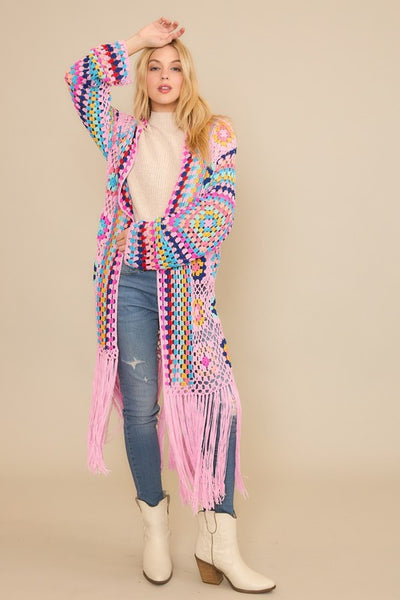 Colorful Crochet Cardigan Duster