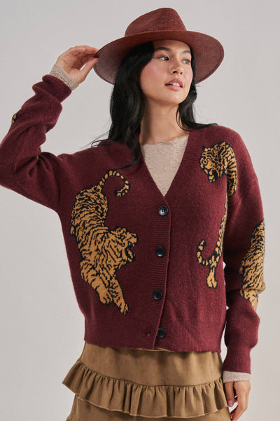 Urban Daizy - Tiger Jacquard Knit Sweater Cardigan