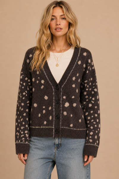 J.NNA - FAWN ARTWORK PRINT BUTTON DOWN CARDIGAN