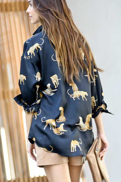 Cheetah Button Down Satin Shirt