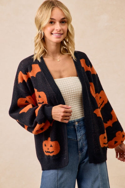 Pumpkin & Bats Open Cardigan