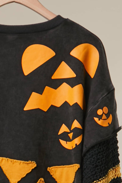 Mello. - Halloween Colorblock with Striped Sleeves Top