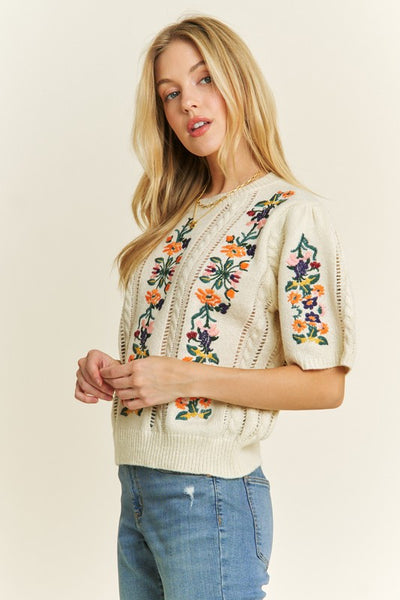 Elegant Embroidered Ivory Sweater
