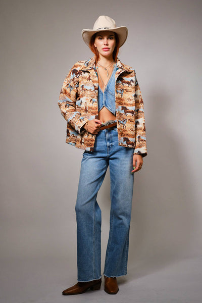 Blue B - 33144J Western Pattern Button Front Jacquard Jacket
