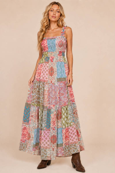 J.NNA - Smocked Top Patch-Work Maxi Dress