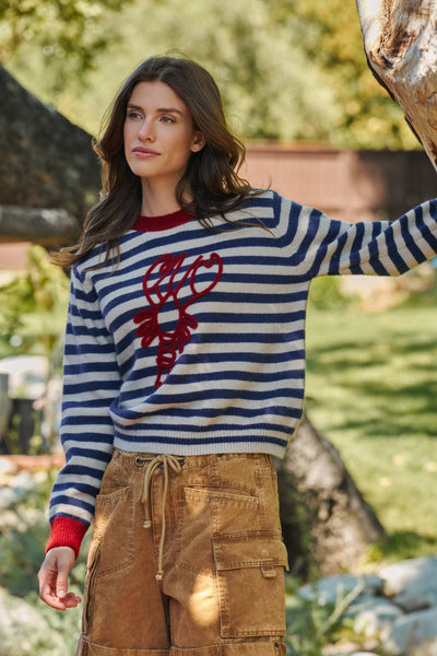 Urban Daizy - Lobster Embroidered Breton Stripe Sweater