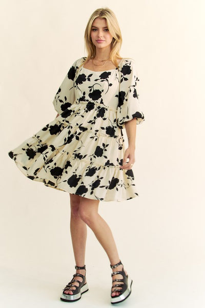 Beautiful Floral Print Square Neck Dress