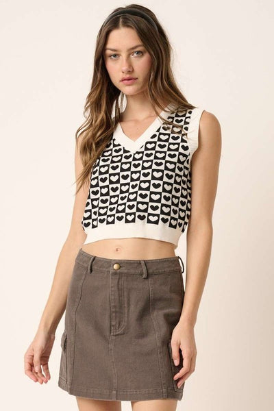 Checkered Heart Print Sweater Vest
