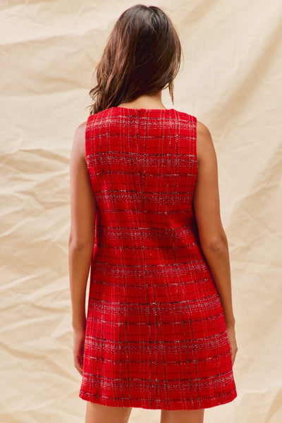 Christmas Tweed Holiday Mini Dress With Pockets