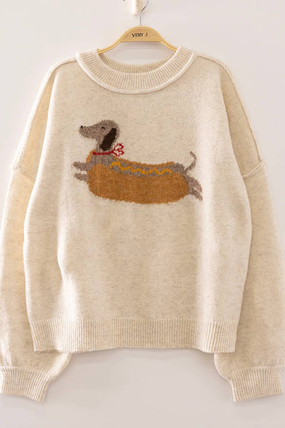 VERY J - 12W3721N-Hot Dog Dog Graphic Sweater