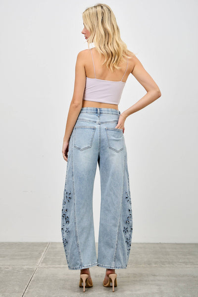 SAIGE DENIM - P8309L-HIGH RISE LOW CURVE BARREL WITH EMBROIDERY