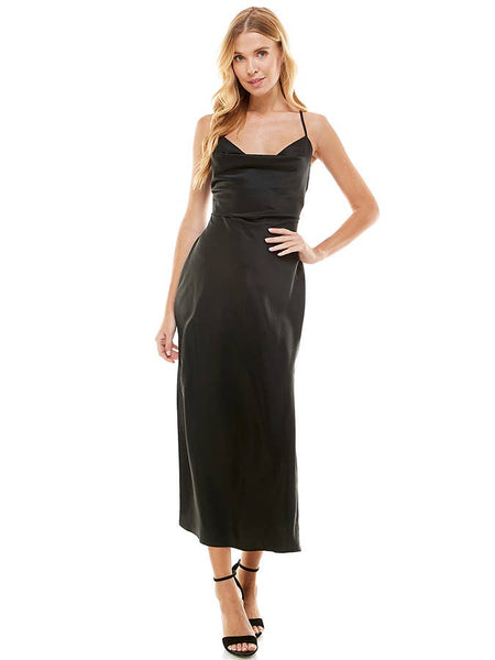 Open Back Cowl Midi Dress With Slit