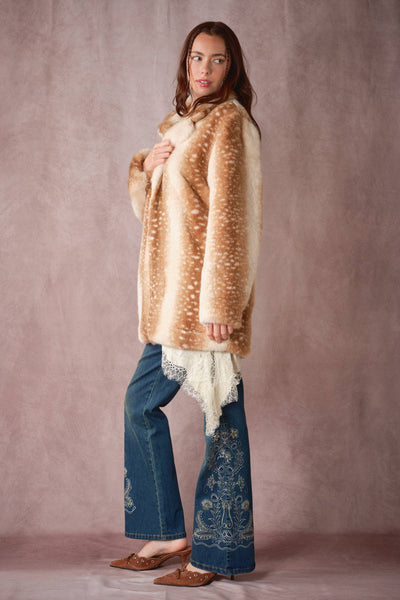 Blue B - 25046J Deer Print Faux Fur Coat