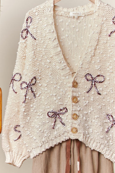 Embroidered Ribbon Popcorn Cardigan