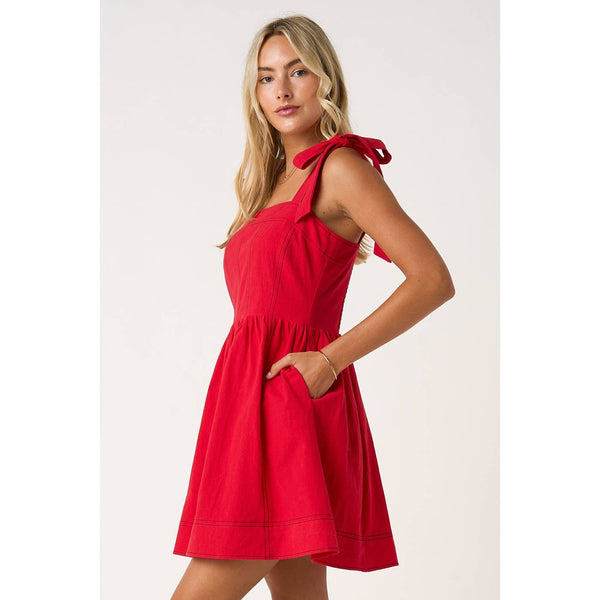 mittoshop - GAME DAY CONTRAST STITCH TIE SHOULDER MINI DRESS