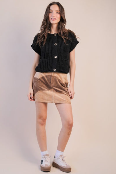 Color Block Vegan Suede Mini Skirt - Multiple Colors