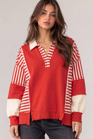 VERY J - NT12811-Vintage Stripe Rugby Sweatshirt