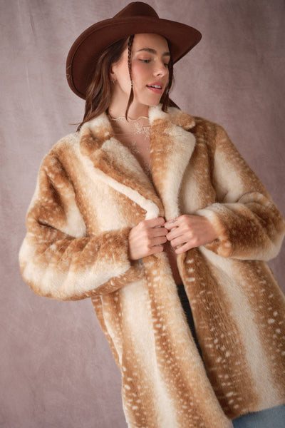 Blue B - 25046J Deer Print Faux Fur Coat