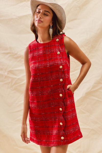 Christmas Tweed Holiday Mini Dress With Pockets