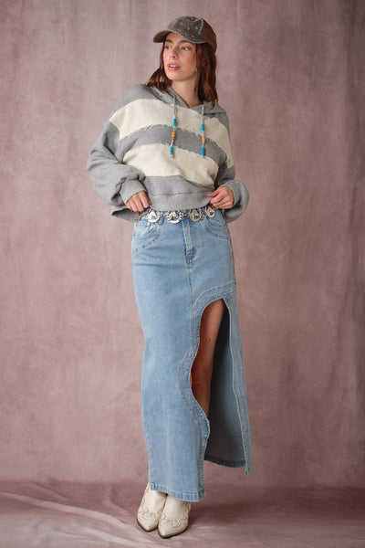 Blue B - 91999S Wave Cutout Denim Midi Skirt