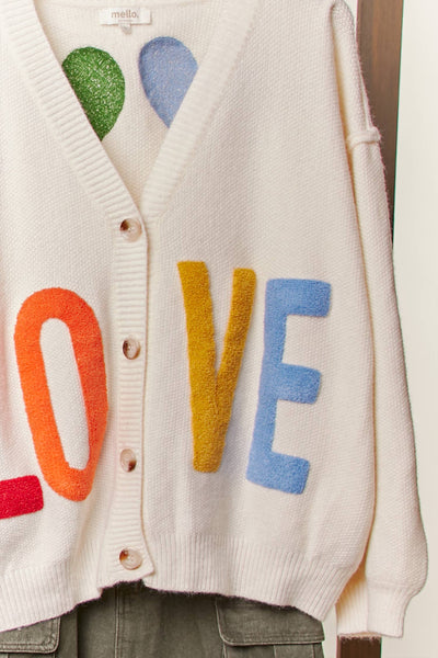 Mello. - Love Lettering Heart Patchwork V Neck Cardigan