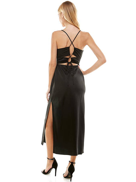 Open Back Cowl Midi Dress With Slit