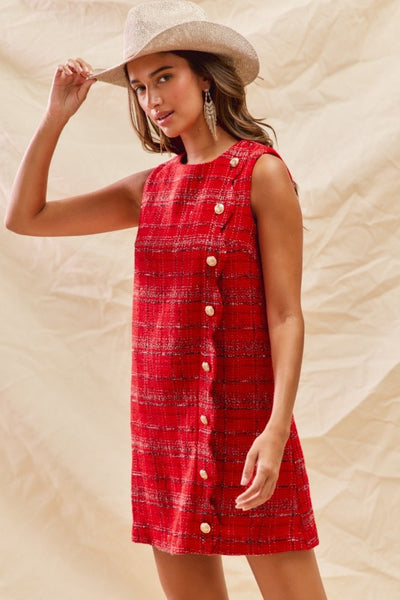 Christmas Tweed Holiday Mini Dress With Pockets