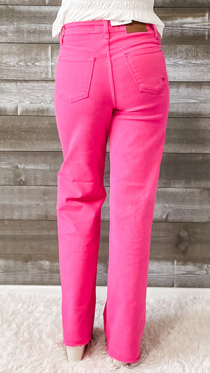 Judy Blue Hot Pink High Waist 90s Straight Leg Jeans