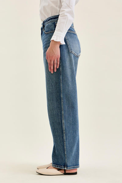 Judy Blue Petite Marlow high-waist arc leg jeans in dark weathered indigo with 28-inch inseam