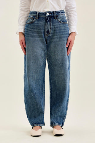 Judy Blue Petite Marlow high-waist arc leg jeans in dark weathered indigo with 28-inch inseam