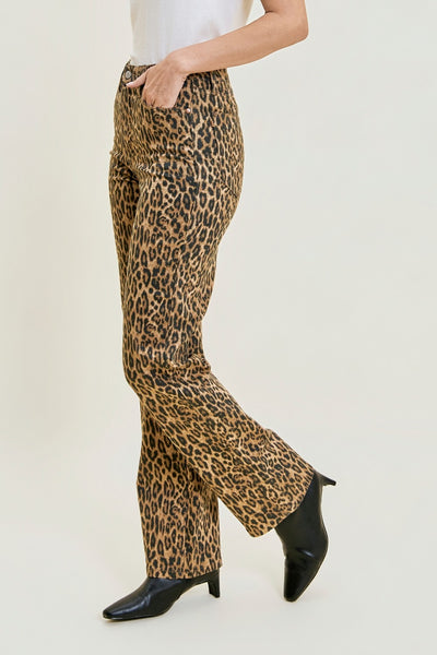 Women’s Kimberly high-waist tummy control straight leg jeans in leopard print