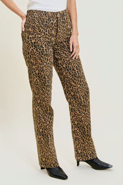 Women’s Kimberly high-waist tummy control straight leg jeans in leopard print