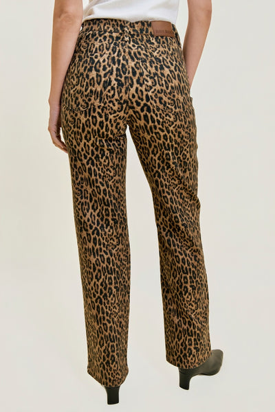 Women’s Kimberly high-waist tummy control straight leg jeans in leopard print