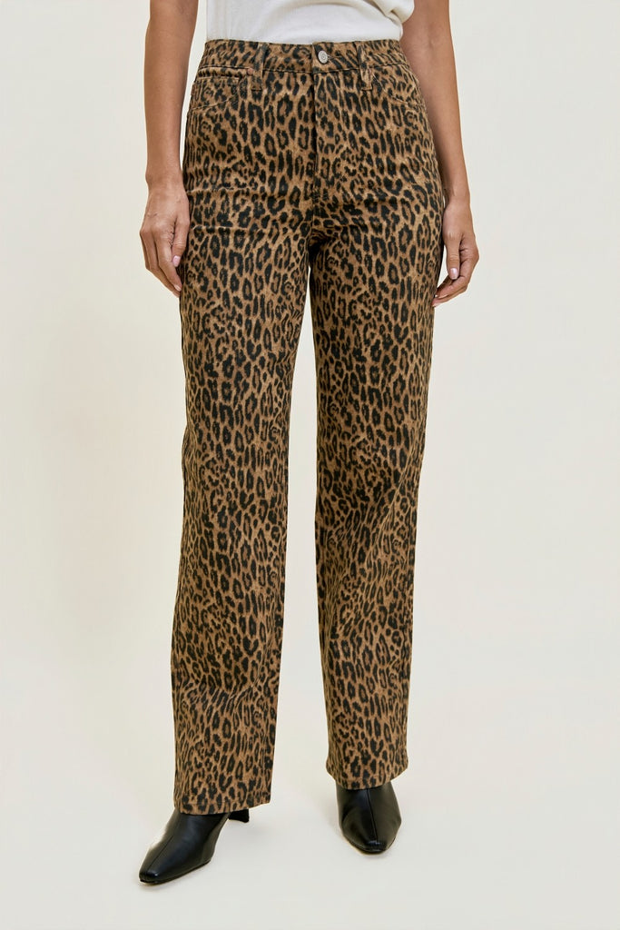 Women’s Kimberly high-waist tummy control straight leg jeans in leopard print