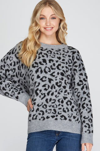 Grey Leopard Print Sweater