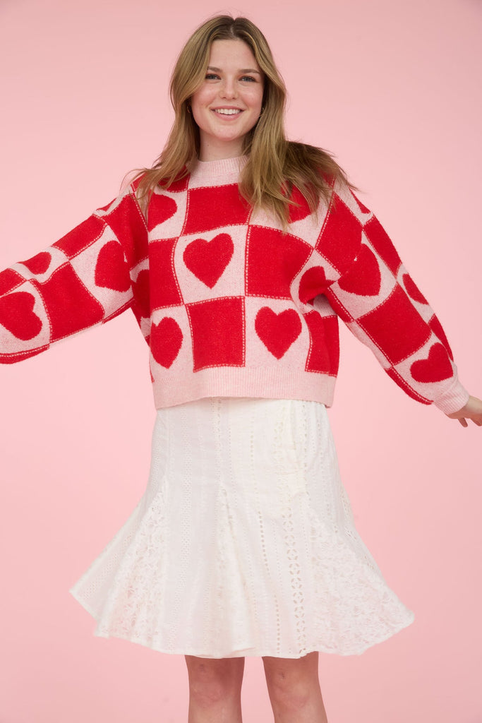 Heart Checkered Sweater 