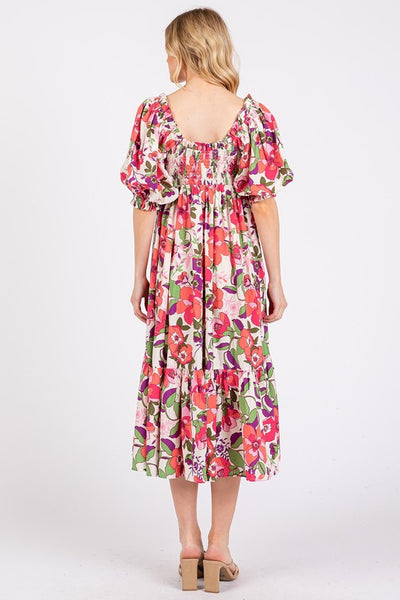 Smocked Fuschia Midi Dress