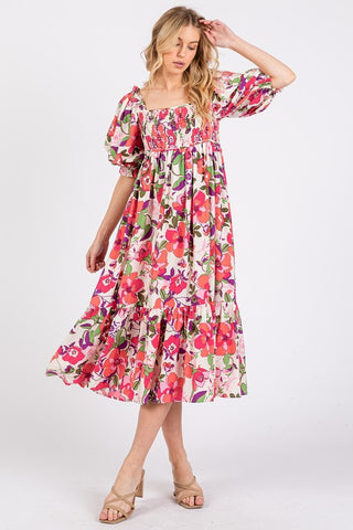 Smocked Fuschia Midi Dress