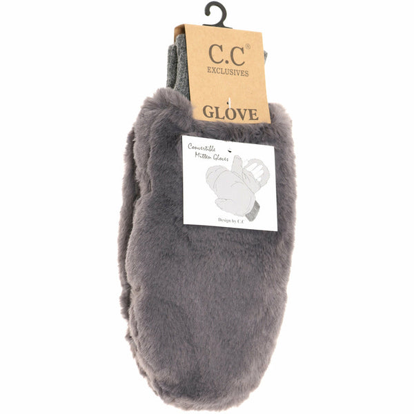 CC Faux Fur Convertible Mittens with Fuzzy Lining