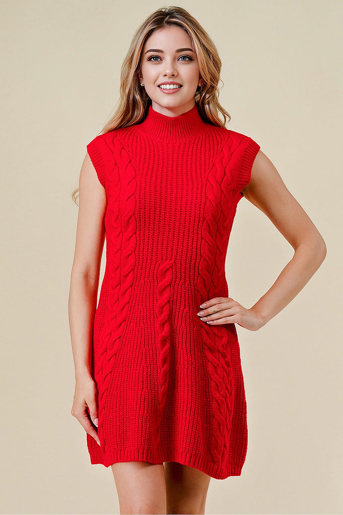 Cable Knit Sleeveless Sweater Dress - Multiple Colors Large / Red Cable Knit Sleeveless Sweater Dress - Multiple Colors Large / Red