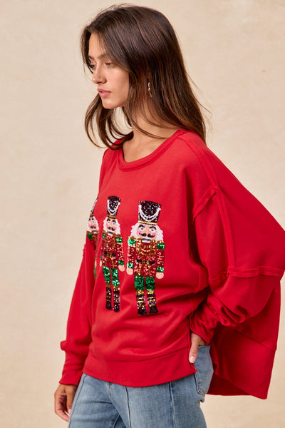 Red Sequin Nutcracker Holiday Sweatshirt