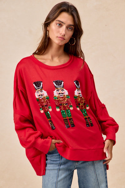 Red Sequin Nutcracker Holiday Sweatshirt